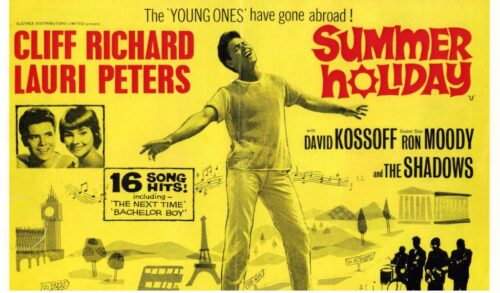 A classic poster for Summer Holiday featuring Cliff Richard with his arms outstretched