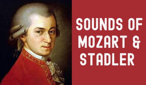 An illustration of Mozart Writing reads Sounds of Mozart  Stadler